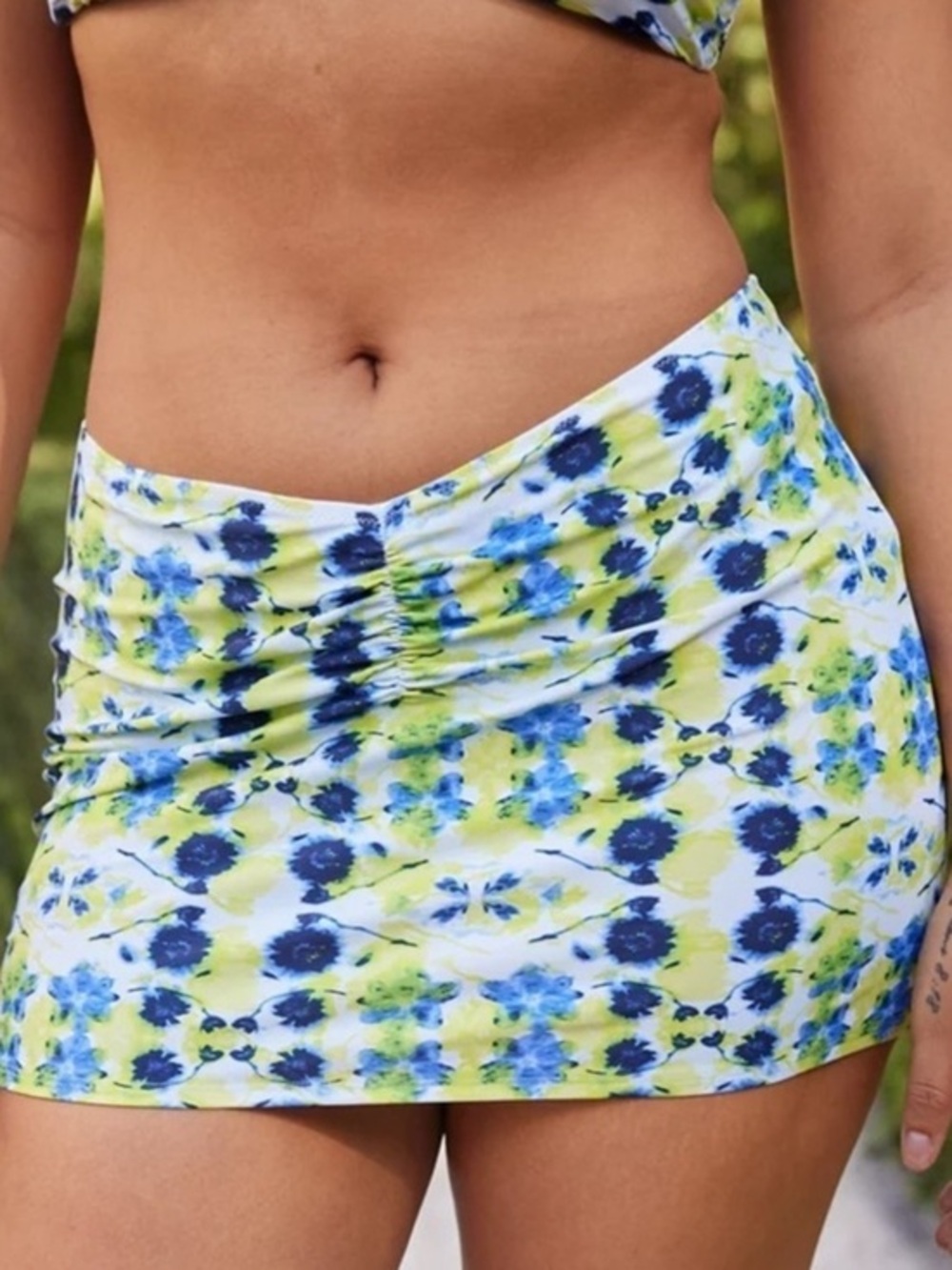 NWT Aerie Midrise Floral Mini Swim Skirt in Blue and Lime